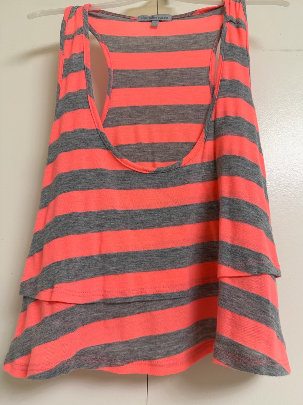 Charlotte Russe Coral and Gray Striped Racerback Tank